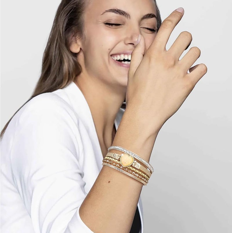 Suyi Multilayer Leather Wrap Bracelet Heart-Shape Wide Cuff Bracelets for Women - Image 2